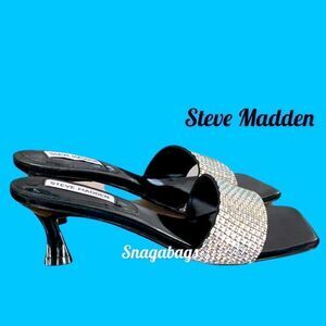 STEVE MADDEN NEW IN BOX TONIGHT BLACK RHINESTONE EMBELLISHED SLIP ON SANDAL 8